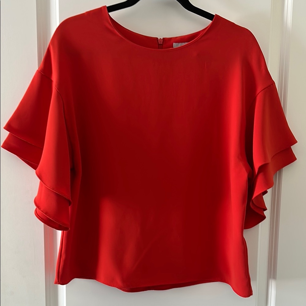 H&M Red Ruffled Short Sleeve Blouse